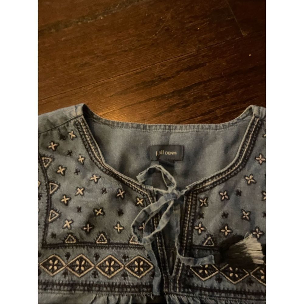 J Jill‎ denim embroidered peasant boho chambray mini dress size xs - Picture 5 of 8